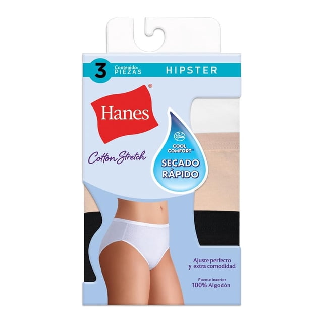 Pantaleta Hanes para Mujer, Corte Hipster Multicolor 3 Piezas Talla CH/5