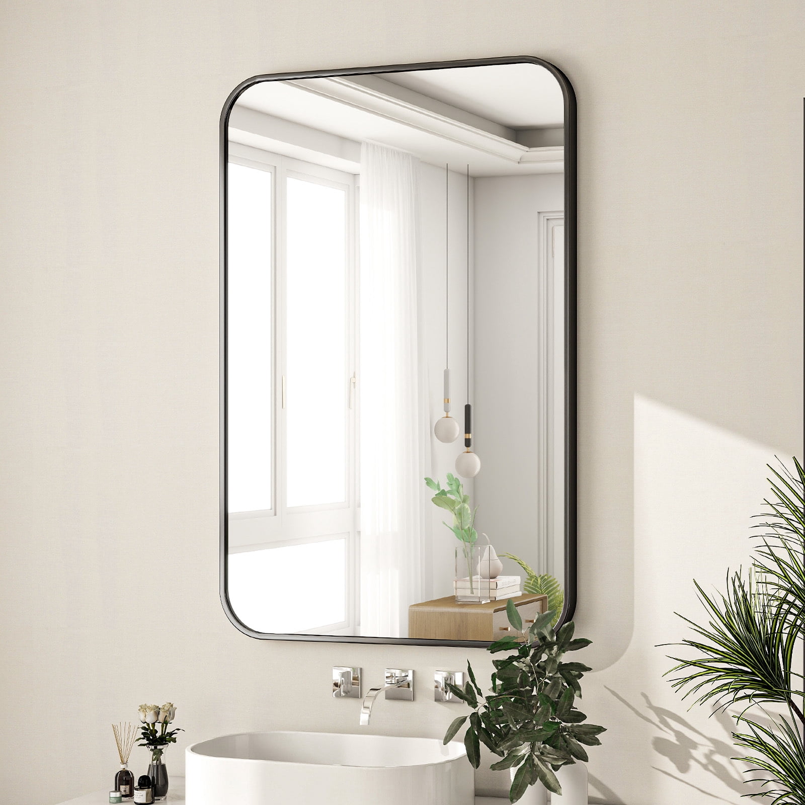 SHATTERVIEW 26"x38" Bathroom Mirror Wall-Mounted Vanity Mirror with Rectangular Metal Frame, Black