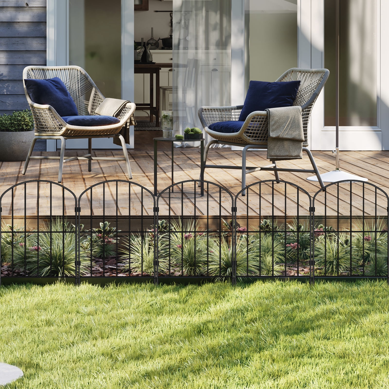 31" Tall Decorative Garden Fence 10‑Pack, Double‑Layer Black Metal Arched Fencing, 10FT Total Length for Pet Barrier, Patio, Lawn Edging