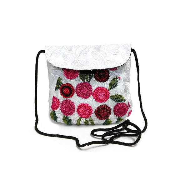 Small Floral Embroidered Slim Embossed Satin Purse Crossbody Bag - Womens Fashion Handmade Boho Accessories