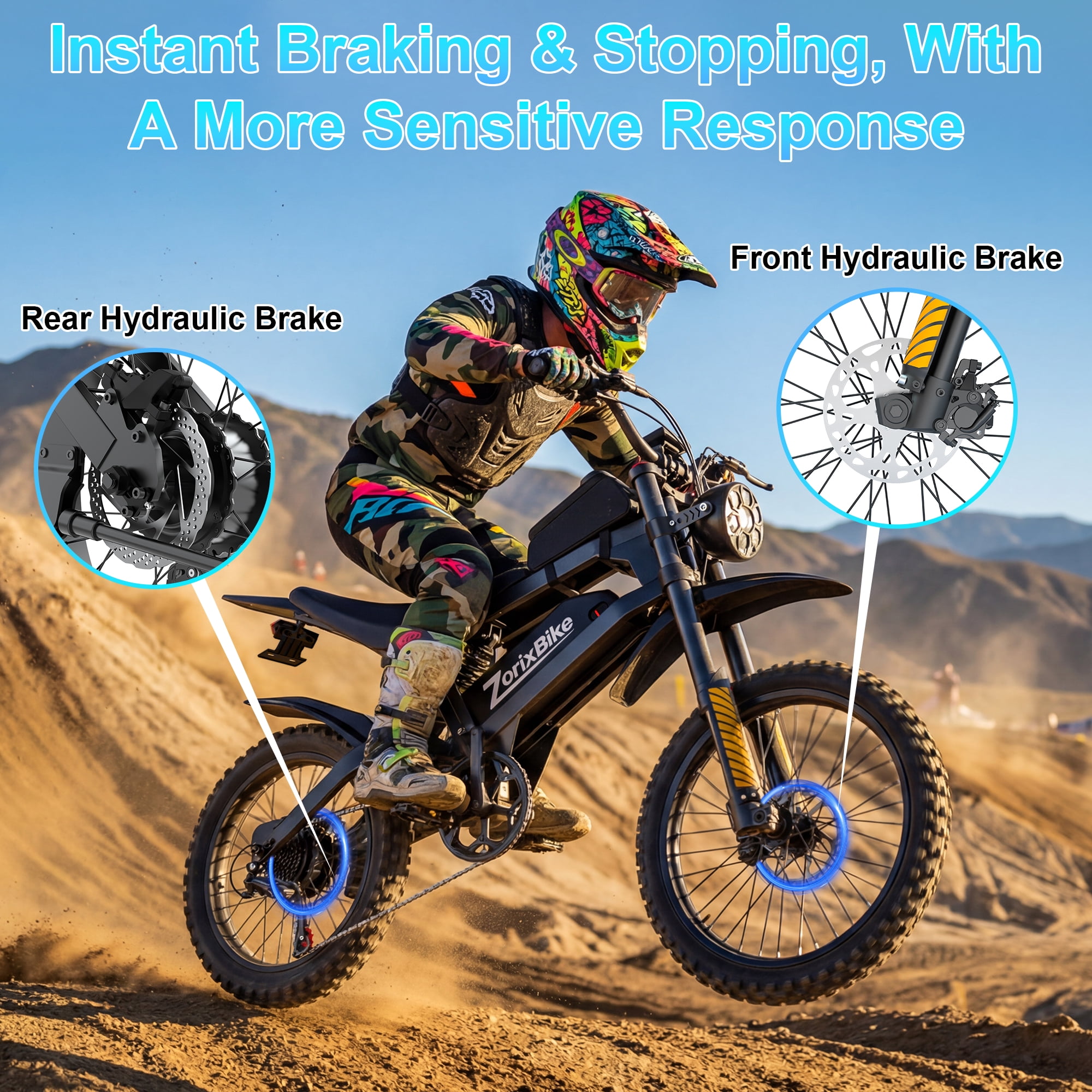 ZorixBike R8 Max Dual Motor Electric Bike for Adults - 48V 20AH Battery, Dual 1500W Peak Motors (3000W Peak Total), 31 MPH, 40 Miles Range, Fat Tires, Hydraulic Brakes, Off-Road Mountain E-Bike