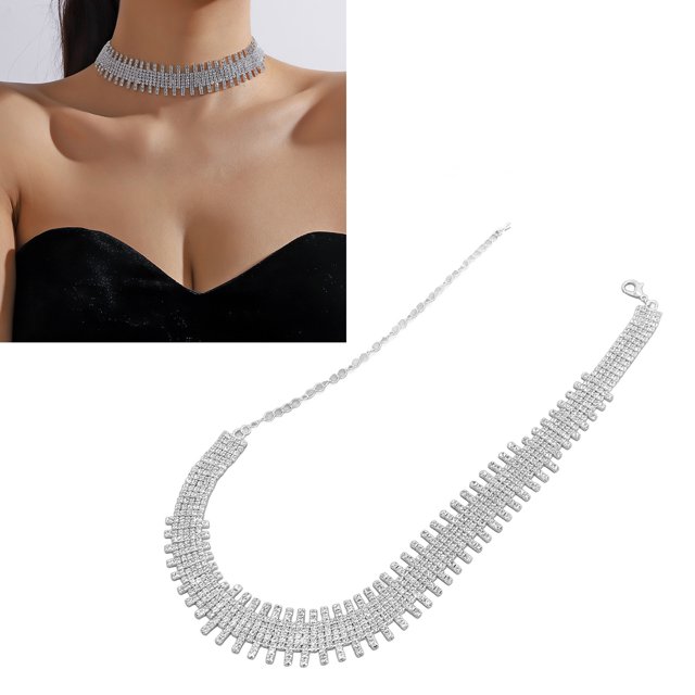 Collar De Clavícula Con Diamantes De Imitación, Collar De Clavícula De Cadena Extendida De Tipo Ancho Para Cumpleaños
