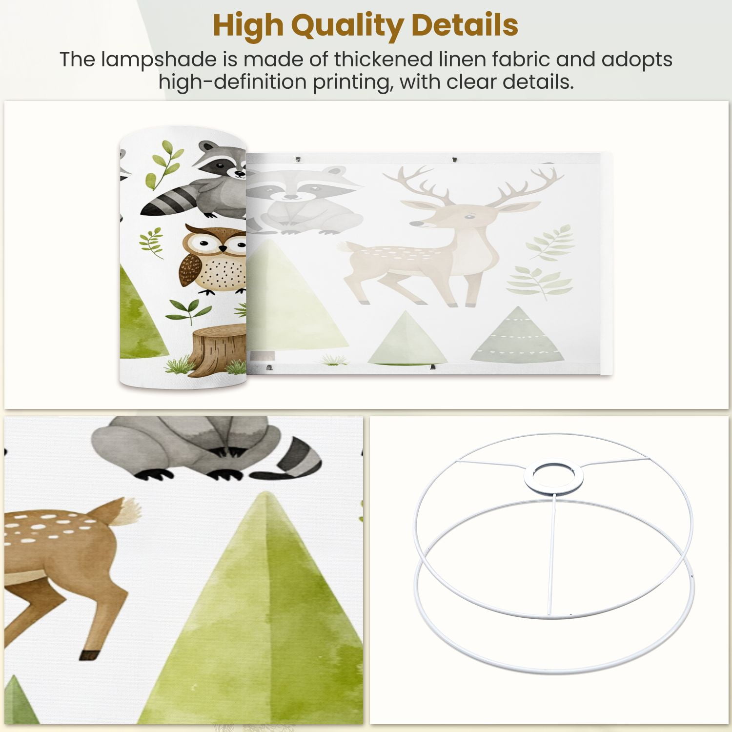 Boho Lampshades 2 Pack Watercolor forest animal clipart Cute woodland characters Bear raccoon 13"x13"x10" Light Shade for Table Lamps Floor Lamps Drum Lamp Shades Lampshade Replacement Easy Assembly