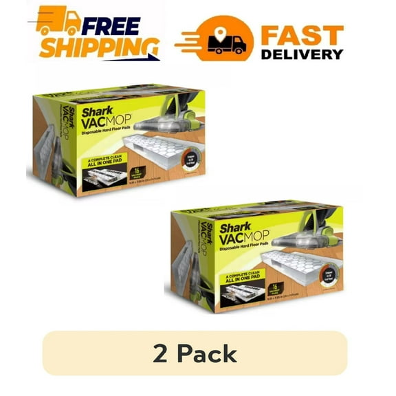 2 Pack VACMOP Disposable Hard Floor Vacuum and Wet Mop Pad Refills 16-CT