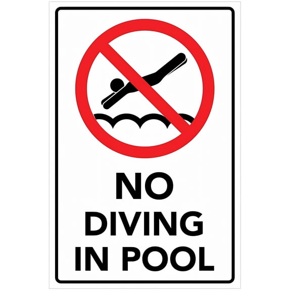 NO Diving in Pool Prohibition Metal Tin Sign - 8"x12", Industrial & Commercial Decor for Pools, Water Areas