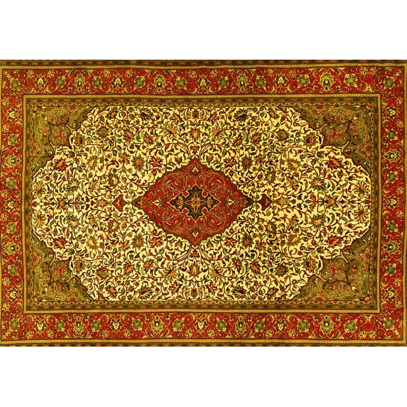Ahgly Company Machine Washable Indoor Rectangle Persian Yellow Traditional Area Rugs, 8' x 10'