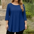 thumbnail image 3 of Dwralegc Womens Plus Size Tops Tunic Crewneck Loose Blouses with Asymmetrical Hem 3/4 Sleeve Fall 2026 Clothes Basic Loose Fit with Asymmetrical Hem Tops Dark Blue 4XL, 3 of 5