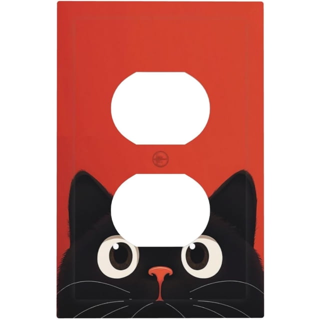 Nadoabtm Couvercles de Prise Style Dessin Animé Chat Noir Mignon Fond Rouge 1 Gang Plaque Murale Recto Verso Plaques d'Interrupteur Décoratives Plaque avant de Prise Électrique Couvercle d'Interrupteur de Lumière pour Chambre d'Enfants Décoration de Garderie