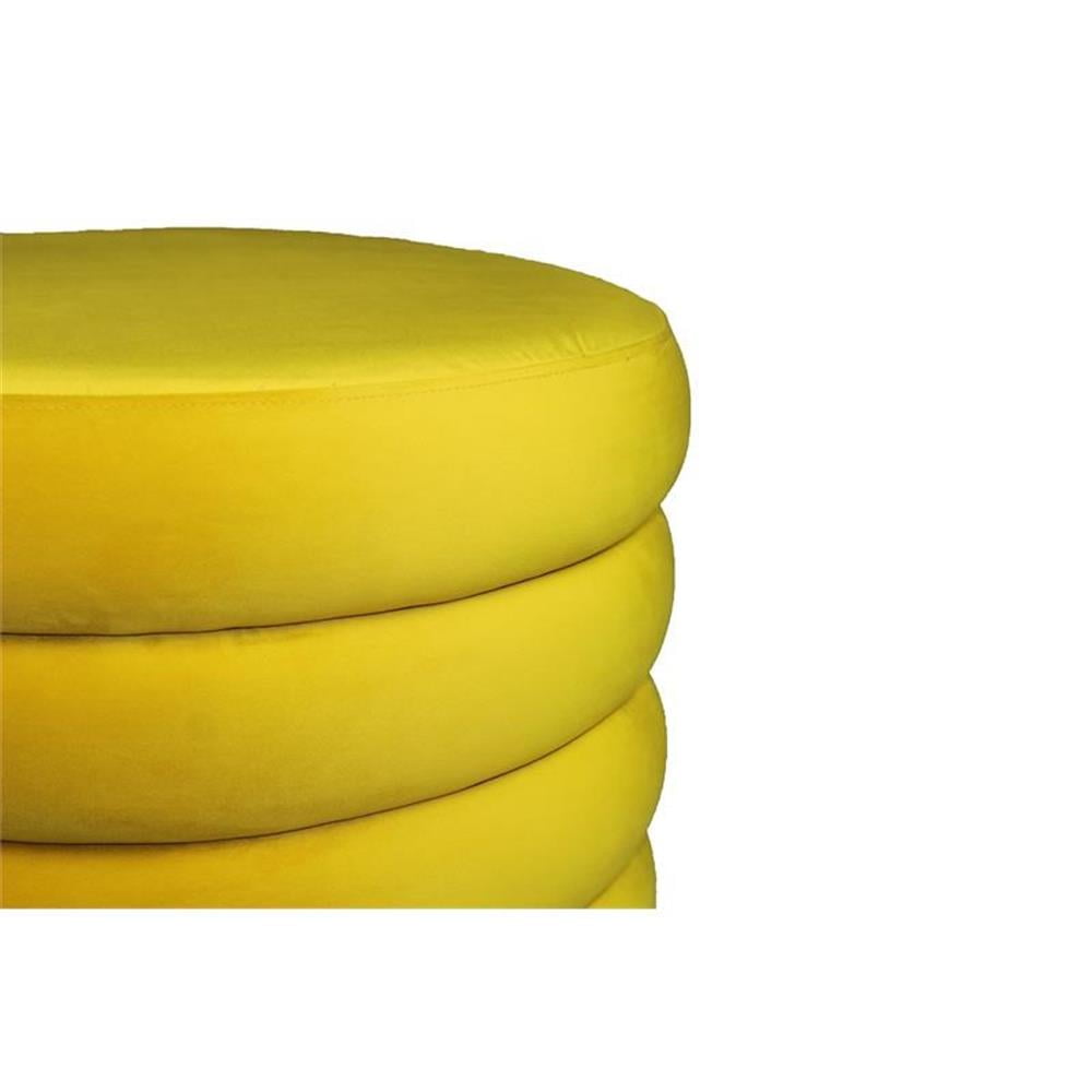 Pemberly Row 21" Round Modern Velvet Fabric Ottoman in Daffodil Yellow