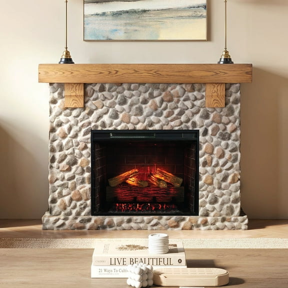 Country Living Glenbrook 55"W x 43"H x 16"D Electric Fireplace with Mantel Surround - River Rock