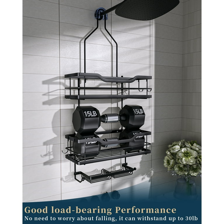 No Drilling Shower Caddy with Self-adhesive Glue & Hooks Storage