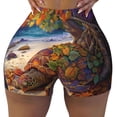 thumbnail image 2 of Gukieu Colorful Maple Leaf Beach Turtle Print Women's Sports Shorts, Elastic Waist High Stretch Running Yoga Gym Sweatpants-Large, 2 of 8