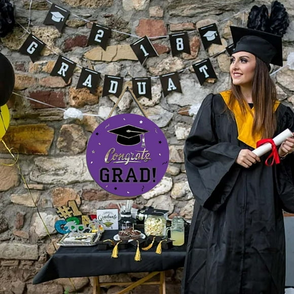 Wooden Graduation Party Decoration Door Plaque Congratulates Graduation Season Decoration Hanging Circular Plaque