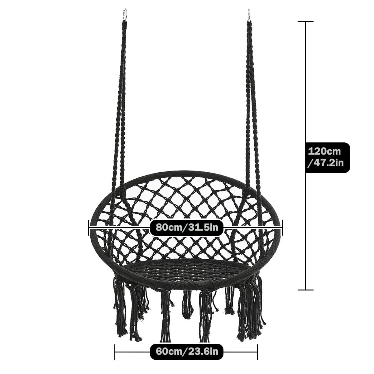 KWANSHOP Hanging Hammock Chair Macrame Swing Seat Mesh, Handmade Knitted Hanging Cotton Rope Chair for Indoor/Outdoor Home Patio Garden Back Yard, Black