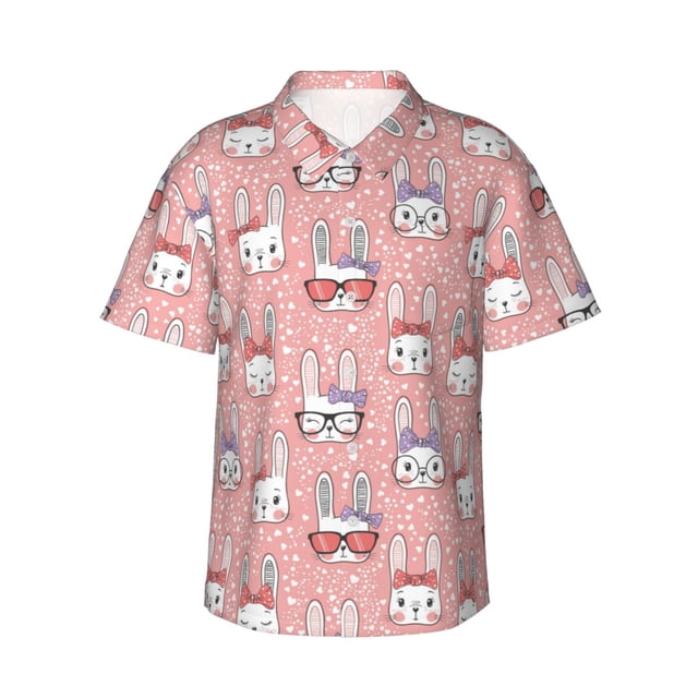 Fotbe Girl Rabbit Camisa Hawaiana para Hombre Unisex – Camisa Casual de Verano con Botones de Manga Corta de Algodón y Lino,Large