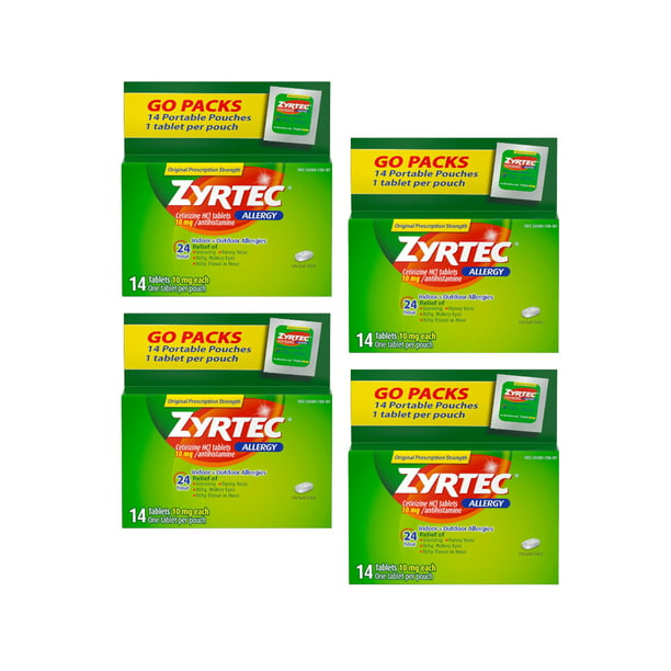 Zyrtec Allergy 10 mg Tablets 14 (Pack of 4) - Walmart.com