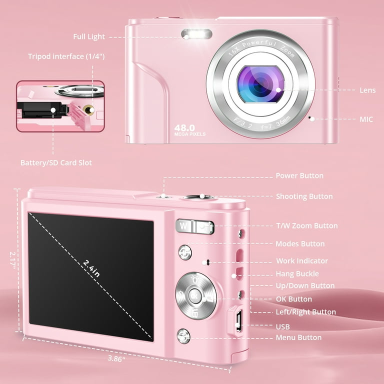 Autofocus 16X Zoom 48MP Point and Shoot Digital Camera with 32GB