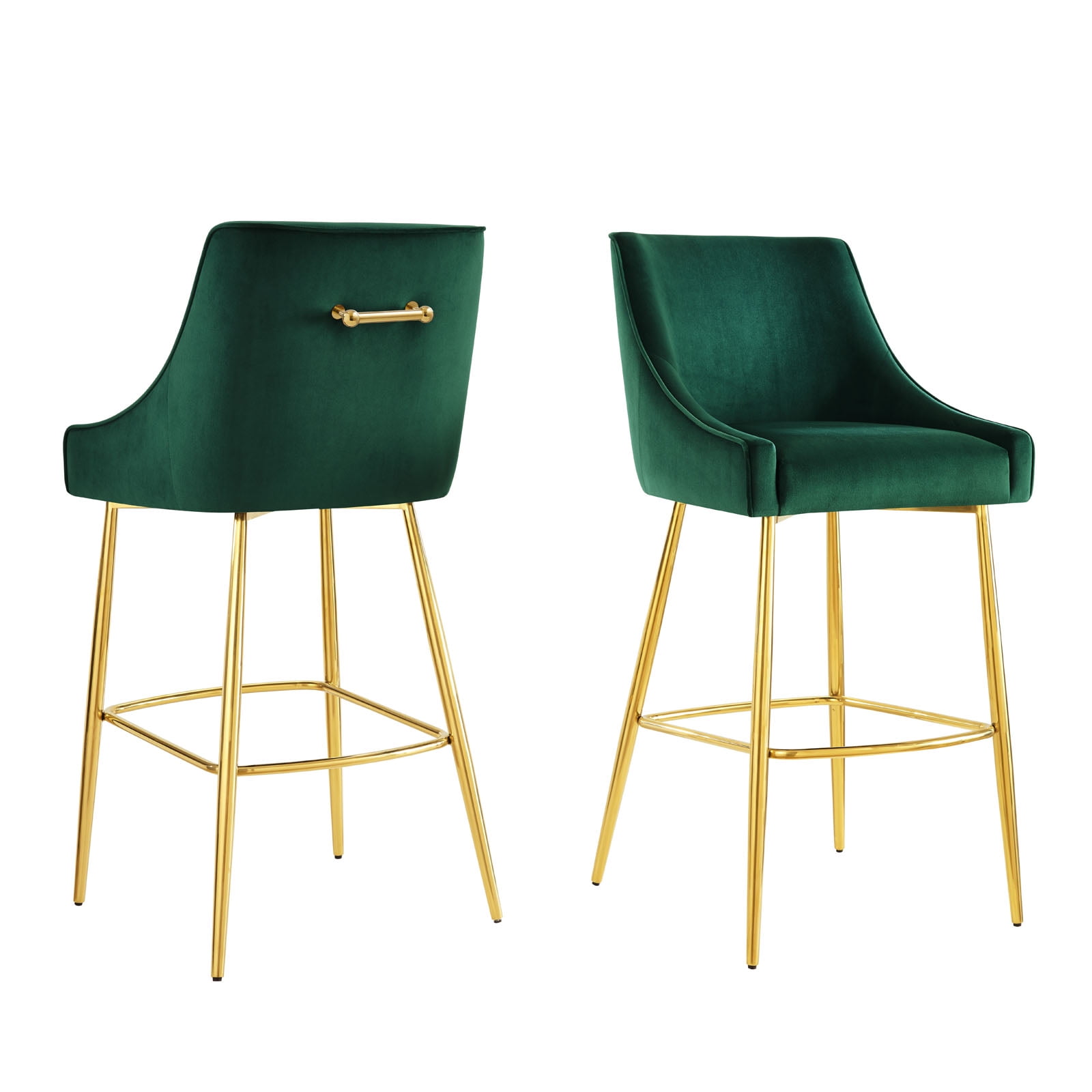 Bar Stool Chair Barstool, Set of 2, Green, Velvet, Modern Contemporary ...