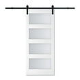 thumbnail image 2 of Sliding Barn Door, 4-Lite Tempered Frosted Glass, Solid Core MDF Wood & PVC Covered Finished, with Hardware Kit & Handle & Floor Guide, White, 2 of 5