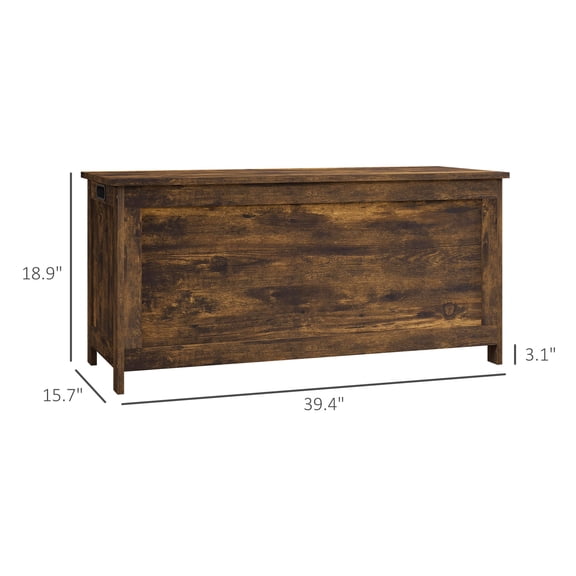 SSLZ 39.4" Trunk Bench Chest Rustic Brown Storage w/ 2 Safety Hinges, Wooden Side Handles, for Playroom,
