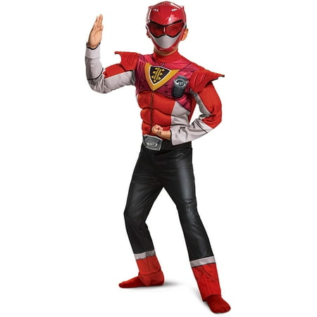 Red Ranger Outfit for Kids, Beast Morphers Power Ranger Costume, Muscle Padded Character Jumpsuit, Child Size Large