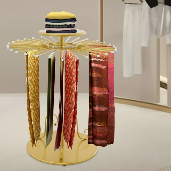 DENEST Freestanding Scarf Display Rack Rotating Round Scarf Display Stand Scarf Holder