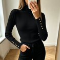 thumbnail image 2 of HAYIMI Women Turtleneck Ribbed Knit Sweater Long Sleeve Button Slim Fit Stretch Casual Fall Winter Pullover Tops Dailywear, 2 of 5