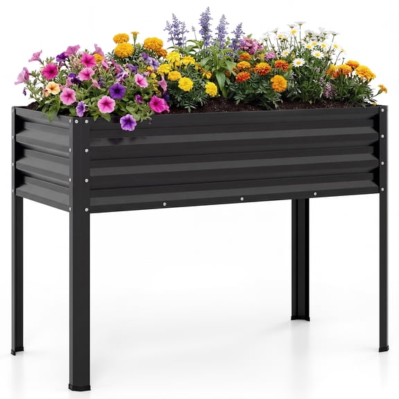 Costway 1 PCS Raised Garden Bed with Legs, Electro-Coating Metal Large Elevated Planter Box Black