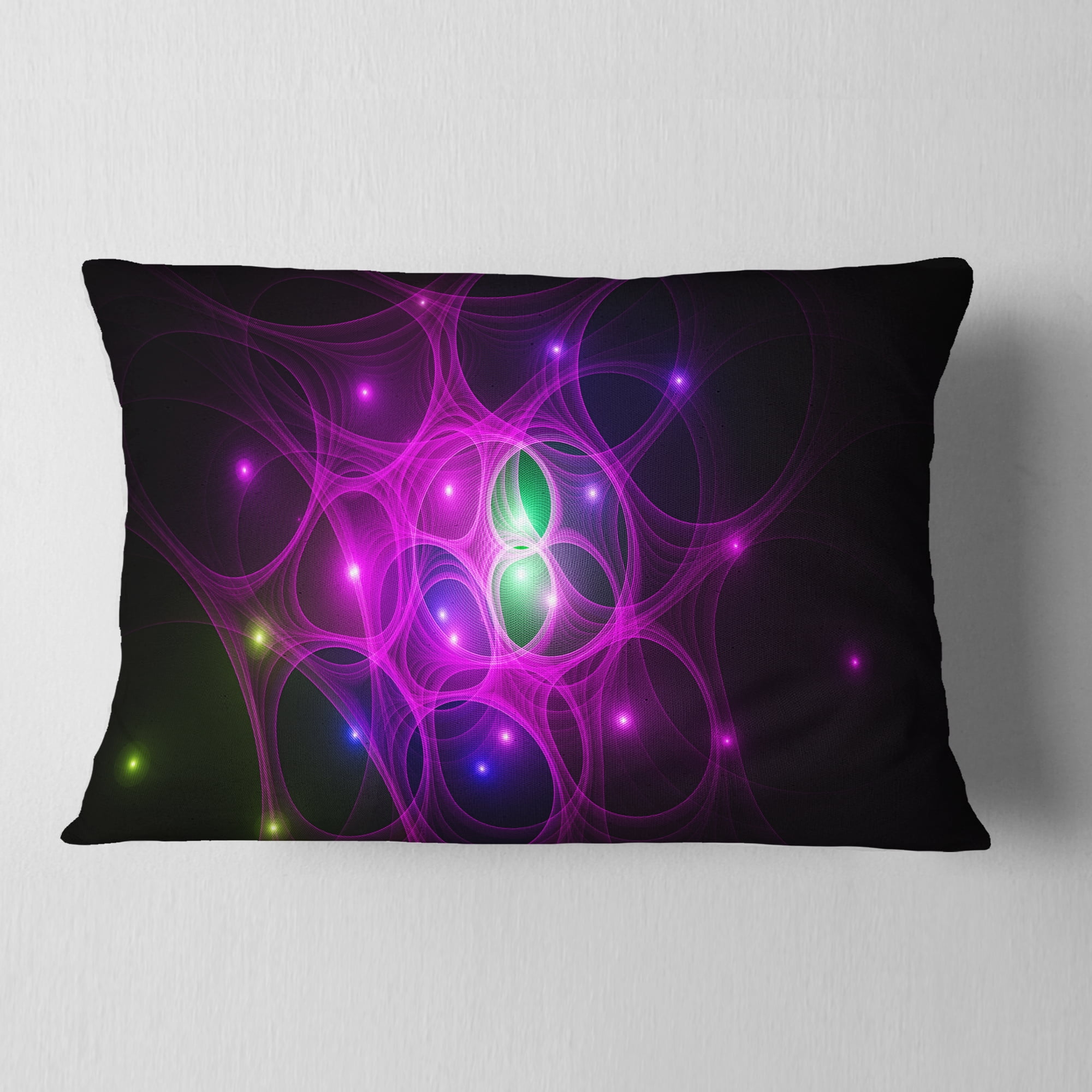Designart Pink Fractal Space Circles - Abstract Throw Pillow - 12x20
