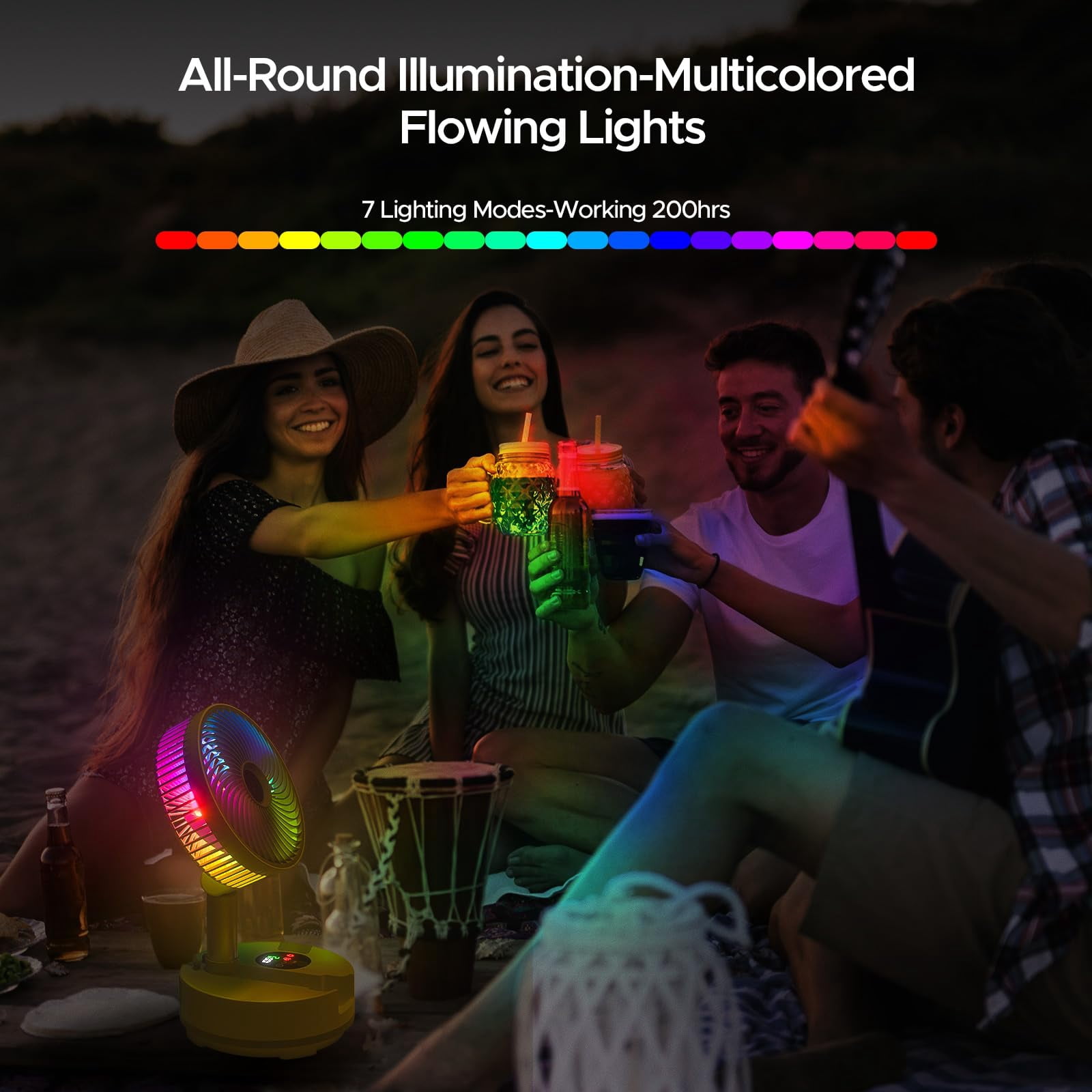 20000mAh Oscillating Standing Fan, 112hrs Rechargeable Battery Operated Fan with Remote/LED Light/Timer, Portable Battery Powered Fan, Pedestal Floor Fan for Bedroom Party Camping