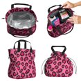 thumbnail image 2 of Black and Pink Leopard Print Drawstring Insulated Lunch Bag for Women, Stain-Resistant Large Lunch Tote with Multi-Pockets for Work Office, 2 of 6