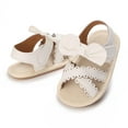 thumbnail image 5 of AJTQTH Girls Princess Sandals Leather Ruffles Bows Dress Shoes Arch Support Soft Soled Slip-Resistant Velcro Sandals for Prewalkers White 11, 5 of 8