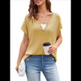 thumbnail image 2 of Camisetas de Corta con Cuello en V y Muescas para Mujer, Blusas de Verano Básicas y Holgadas, Camisetas de Corta 2025 Amarillo S, 2 of 8