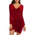 thumbnail image 4 of GUBERRY Womens Wrap V Neck Long Sleeve Velvet Bodycon Ruched Cocktail Party Dress, 4 of 7