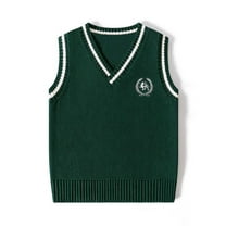 WAVSUF Plush Sweater Vest Kids Girls Winter Jacket Vest Printed V-neck V-neck Knitted Waistcoat Green Size 5-6Years