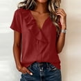 thumbnail image 4 of Aezemi Women Ruffle V Neck Shirts Summer Fashion Pullover Faux Linen Cotton Lightweight Beach Vacation Tops Womens Trendy Outdoor Comfy Casual Lightweight Tees S, 4 of 6