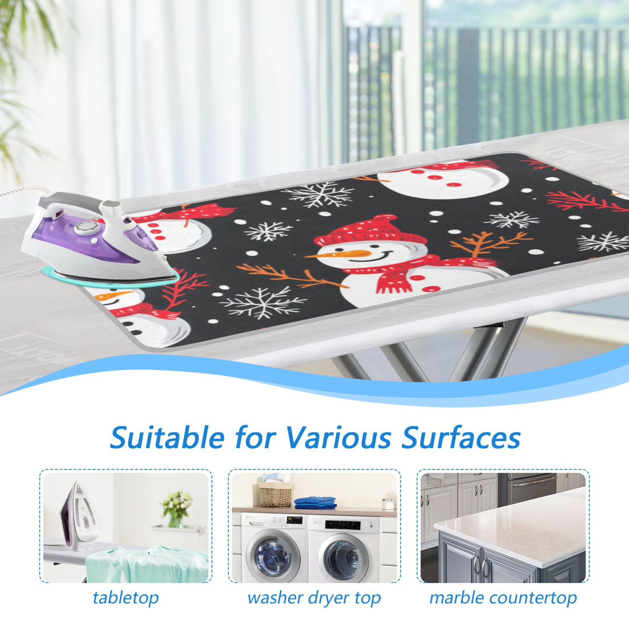 Snowman Black Background Ironing Mat Blanket for Table Top Travel Portable Ironing Board Pad 47.2x27.6 Inch