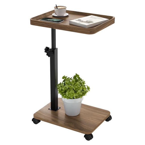 Babeipo End Table, TV Tray Table Adjustable Height for Small Spaces, 360°Swivel Side Table for Living Room and Bedroom (Walnut Brown)
