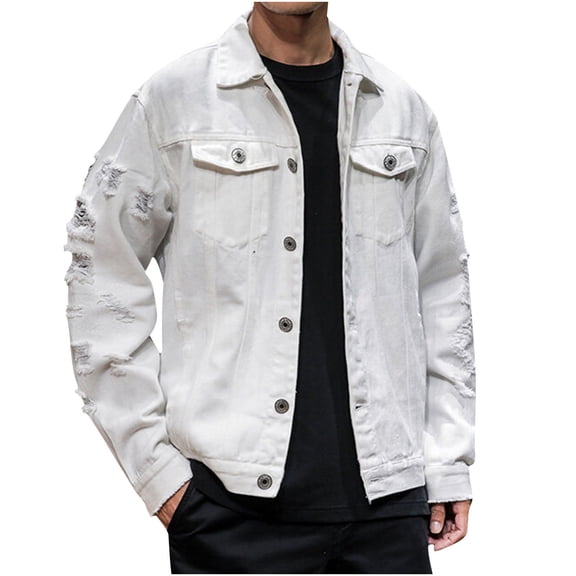 Layering Jackets for Men Jerdar Men's Vintage Motorcycle Solid Color Button Pocket Long Sleeved Denim