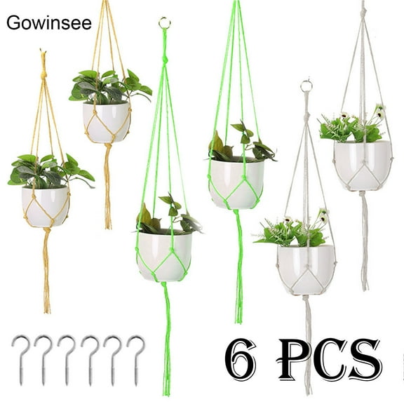 Gowinsee Plant Hangers 6 Pack, Hanging Plant Stand Handmade Cotton Rope Different sizes of hanging planter baskets planter stands
