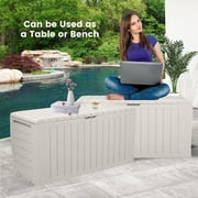 Seizeen Outdoor Storage Box, 75Gal Resin Deck Box for Cushions/Pool Accessories, Waterproof Patio Storage Bench for Indoor Garden Poolside, Max Weight Capacity 450lbs, Beige
