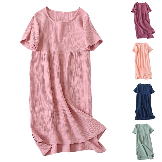 Sentmoon Robes Décontractées pour Femmes, Coupe Ample, Manches Courtes, Robe de Tennis Extensible, Couleur Unie, Col Ras du Cou Ample, Robes d'Été, Stylée pour les Voyages d'Affaires, TG