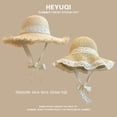 thumbnail image 4 of Casual Women Hollow Summer Rainbow Color Straw Dome Hat Knit Cap Sunscreen Hat Bucket Hat 7, 4 of 7