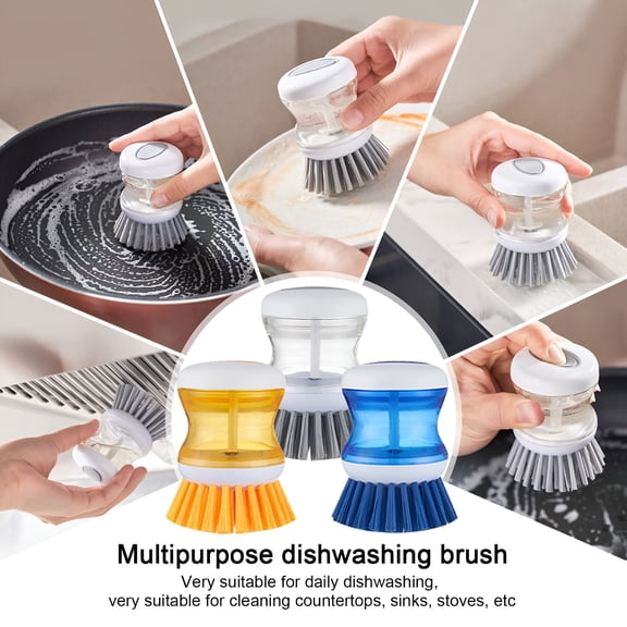 ACDANC Heavy-Duty Dishwashing Brush with Built-In Soap Dispenser,Non-Scratch Ergonomic Scrub Brush for Dishes,Pots,Pans,Sinks - Durable Plastic Handle,Sturdy Kitchen Cleaning Tool Blue
