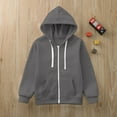 thumbnail image 4 of Toddler Sweatshirt Color Solid Zip Up Jackets Long Sleeve Hoodie Top Sleeve Up Coat Boys Jacket Dark Gray 7 Years-8 Years, 4 of 6