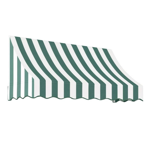 Awntech 6.375 ft Nantucket Fixed Awning Acrylic Fabric, Forest/White Stripe