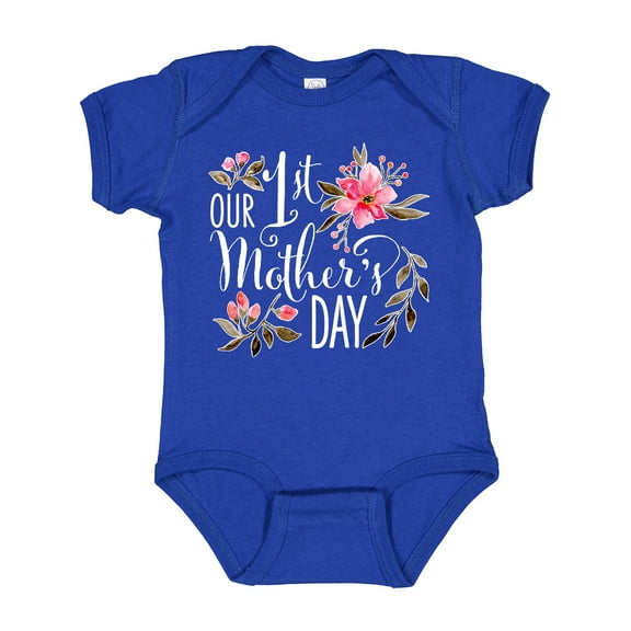 Inktastic Our First Mother's Day Pink Flowers Boys or Girls Baby Bodysuit