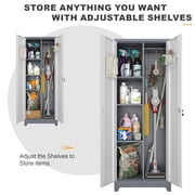 Marcree Broom Closet Storage Cabinet with Lock,65 Tall Garage Storage Cabinet with Hanging Rod,Multifunctional Garage Storage Broom Closet with Doors,Cleaning Tool Cabinet