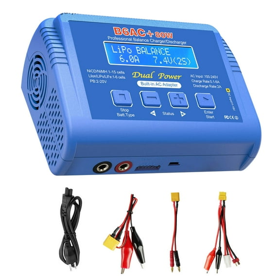 TAPDRA B6AC 80W RC Battery Charger LiPo Li-ion NiMH NiCd LiFePO4 PB Balance Charger for RC Cars Drones US Plug