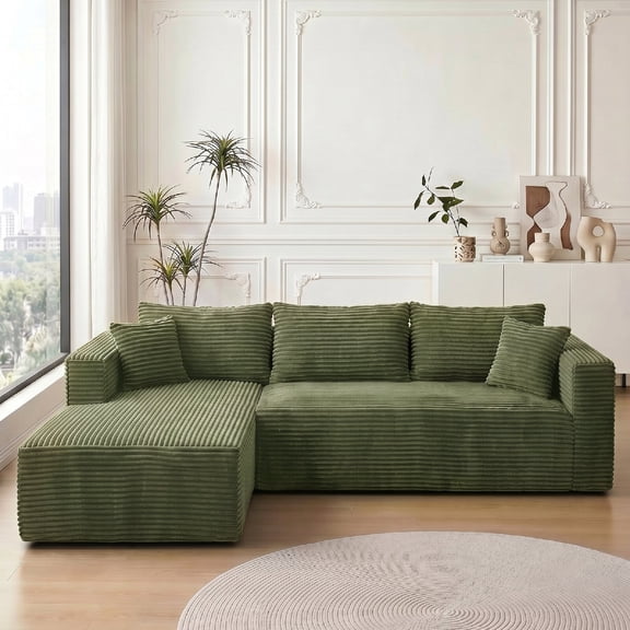 105" Sectional Cloud Compress Couch Sofa Upholstered Boneless Couch with L-Shaped and Deep Seated, Modern 4 Seater Modular Sectional Couch with Chaise for Living Room, Apartment, Green